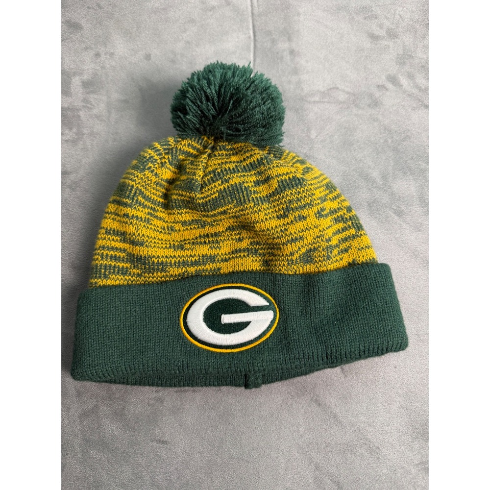 NFL Team Apparel Beanie OSFA Green Yellow Green Bay Packers Pom Cuffed Knit Hat